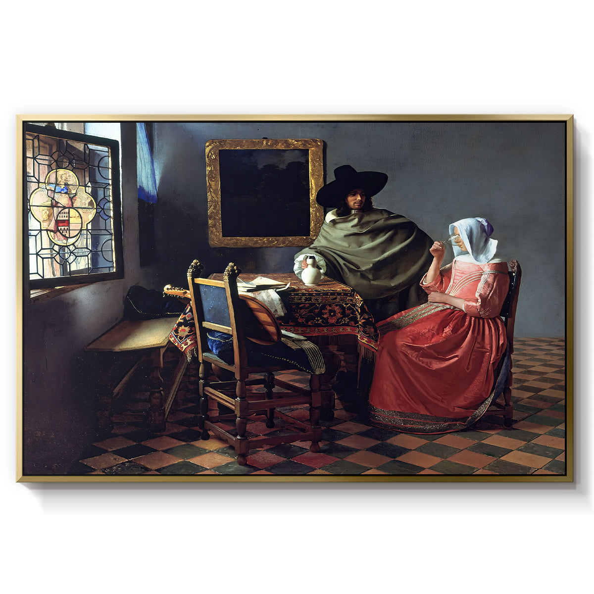 The Glass of Wine, c. 1660 - Floater Framed Canvas Print