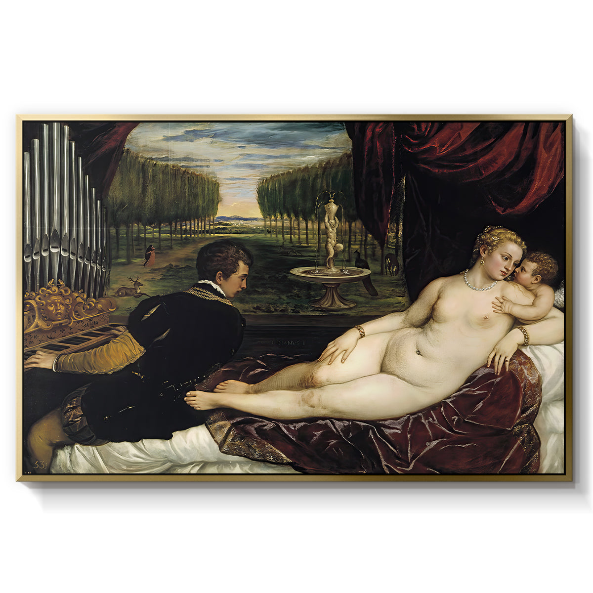 Venus with an Organist and Cupid, c. 1555 - Floater Framed Canvas Print