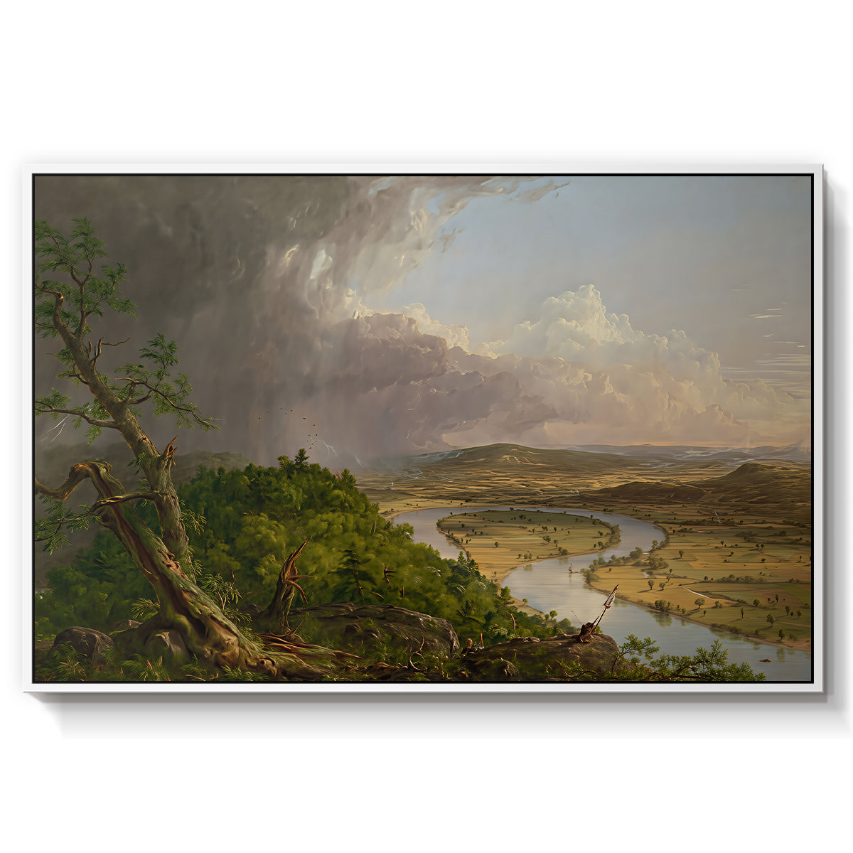 View from Mount Holyoke, Northampton, Massachusetts, after a Thunderstorm (Oxbow), 1836 - Floater Framed Canvas Print