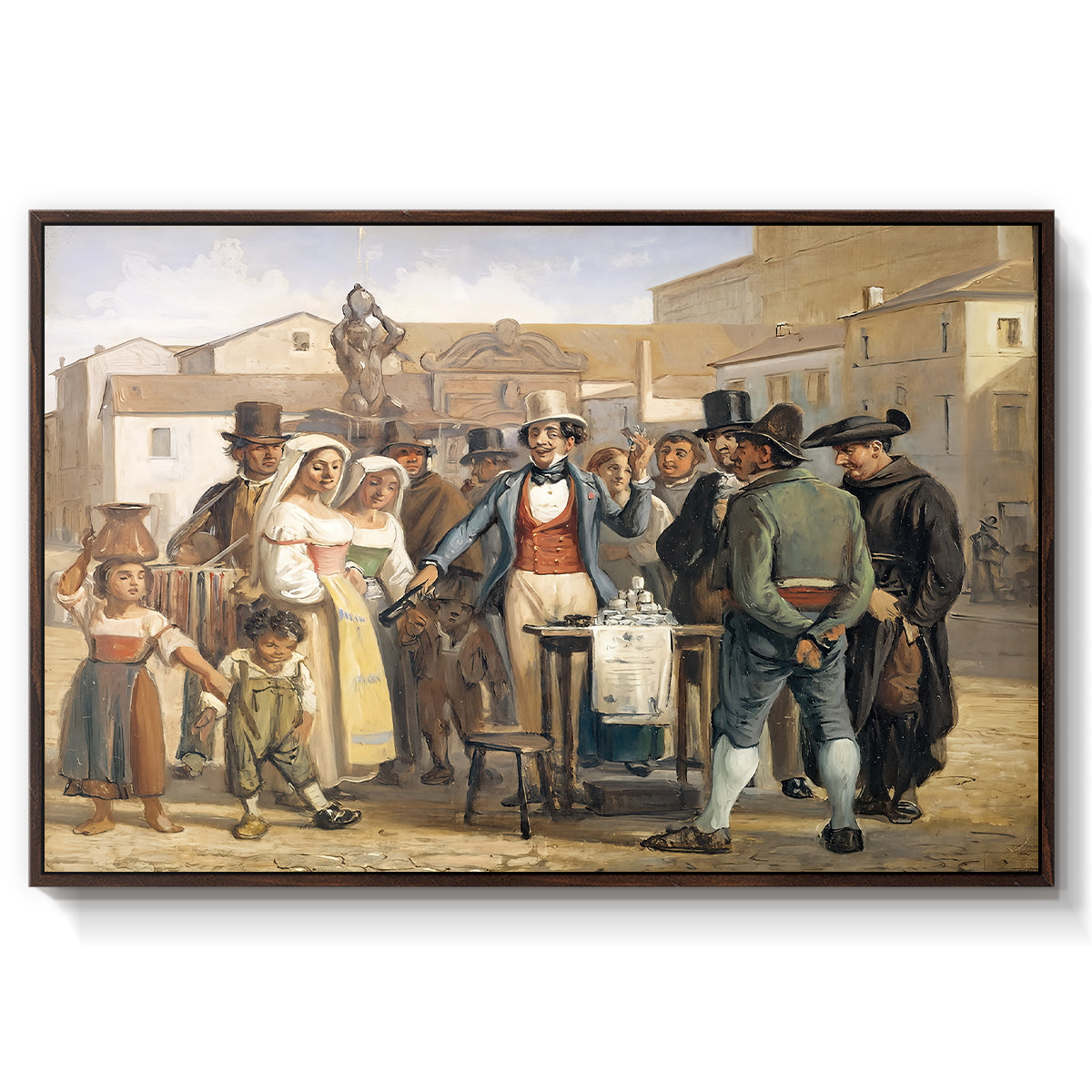 A Charlatan Selling Blacking in the Piazza Barberini in Rome, c. 1840-1849 - Floater Framed Canvas Print