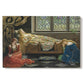 Canvas art print portraying a reclining female figure indoors in decorative setting, set against a white background
