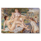 Canvas art print portraying a group of nude women bathing together in a sunlit natural landscape, set against a white background