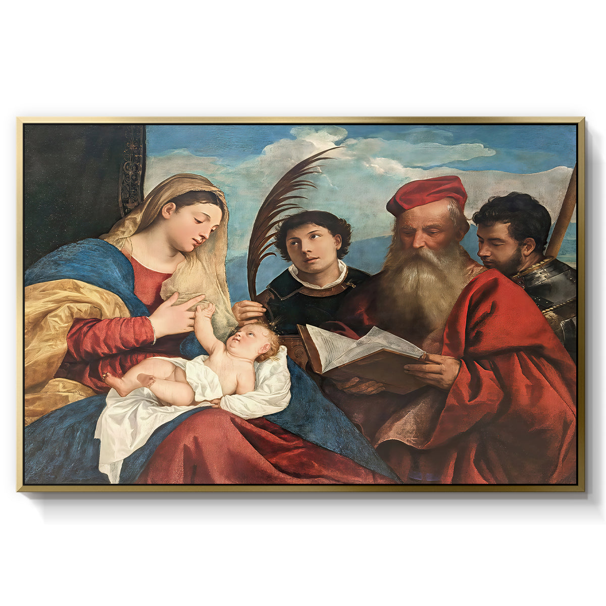 Mary and Child with Saints Stephen, Jerome and Maurice, c. 1510 - Floater Framed Canvas Print
