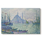 Canvas art print portraying a skyline with minarets rising above waterfront and boats, set against a white background