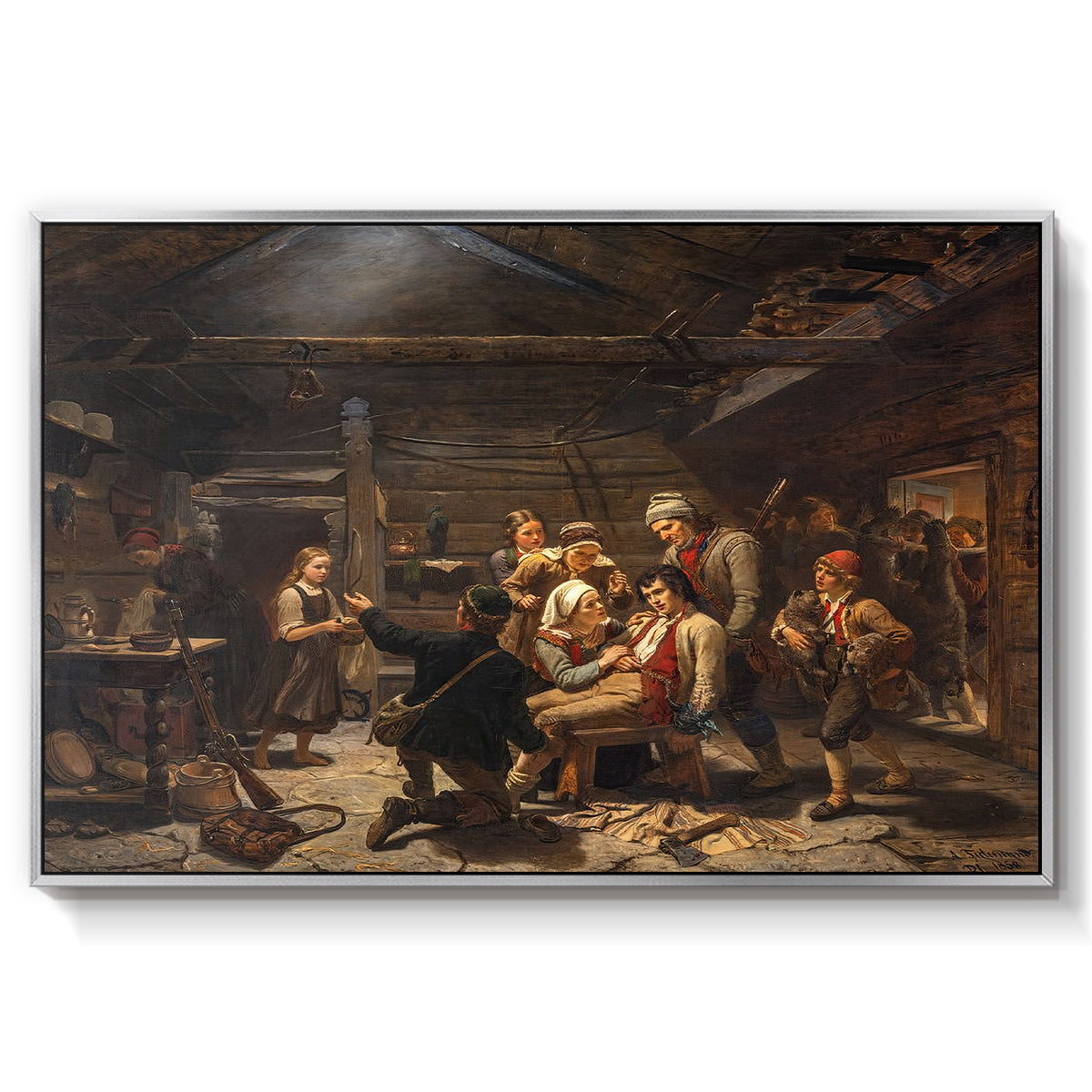 The Return of the Bear Hunter, 1856 - Floater Framed Canvas Print