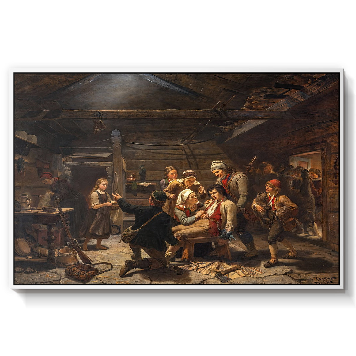 The Return of the Bear Hunter, 1856 - Floater Framed Canvas Print