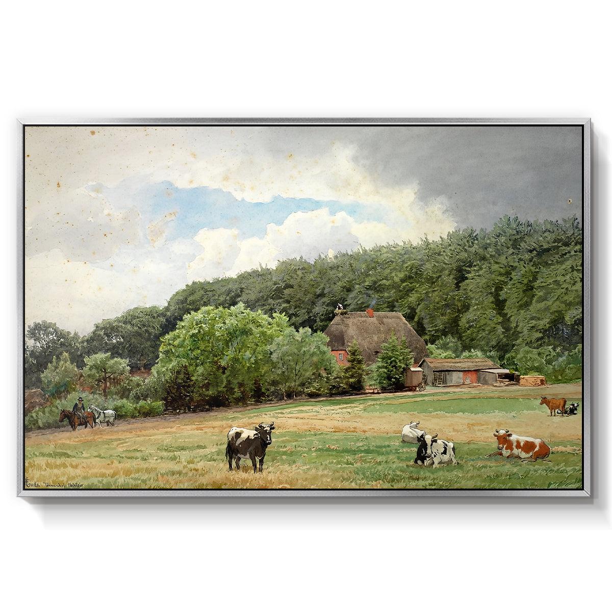 Farm with Grazing Cows (Bondegård med beitende kuer), 1892 - Floater Framed Canvas Print