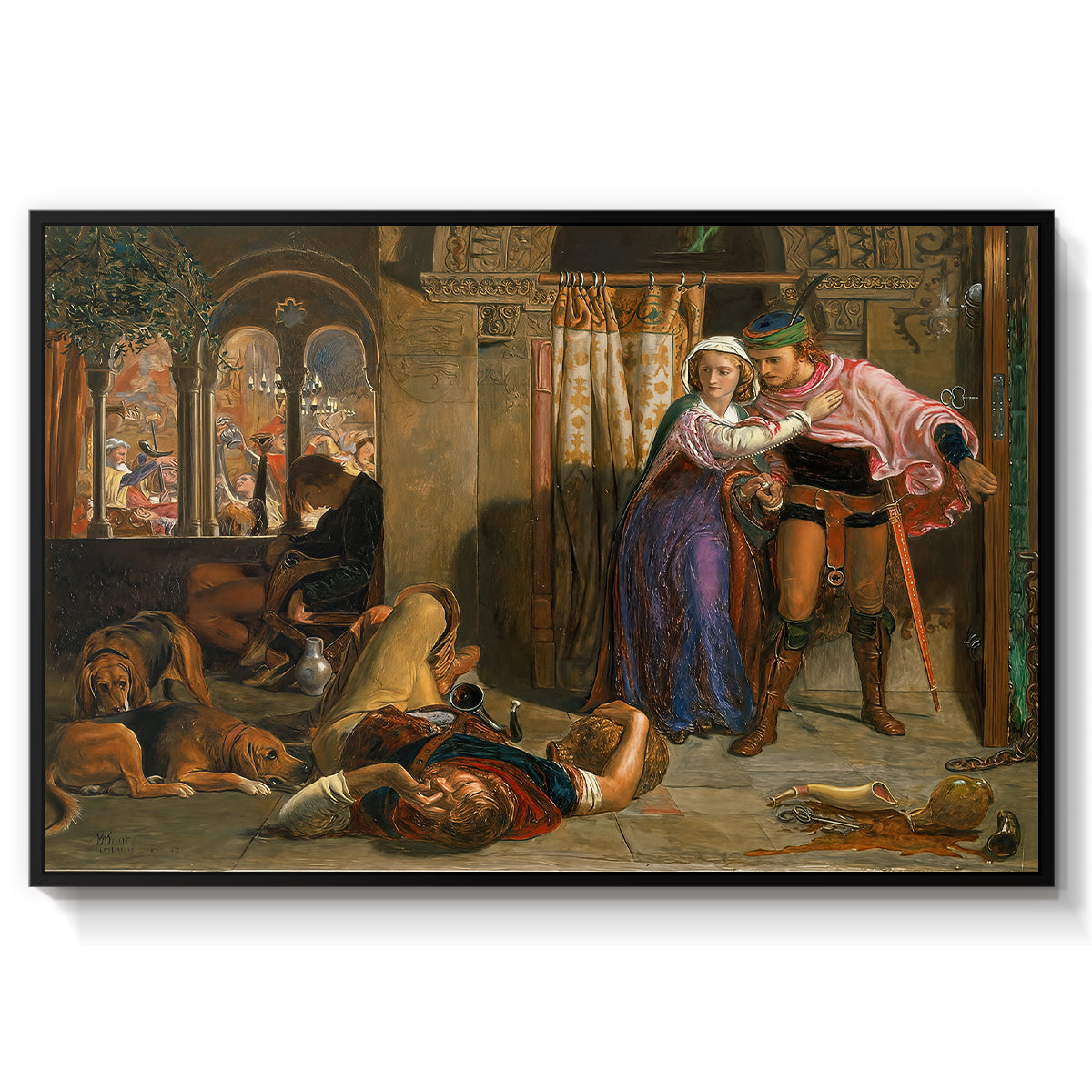 The Flight of Madeline and Porphyro, 1848 - Floater Framed Canvas Print