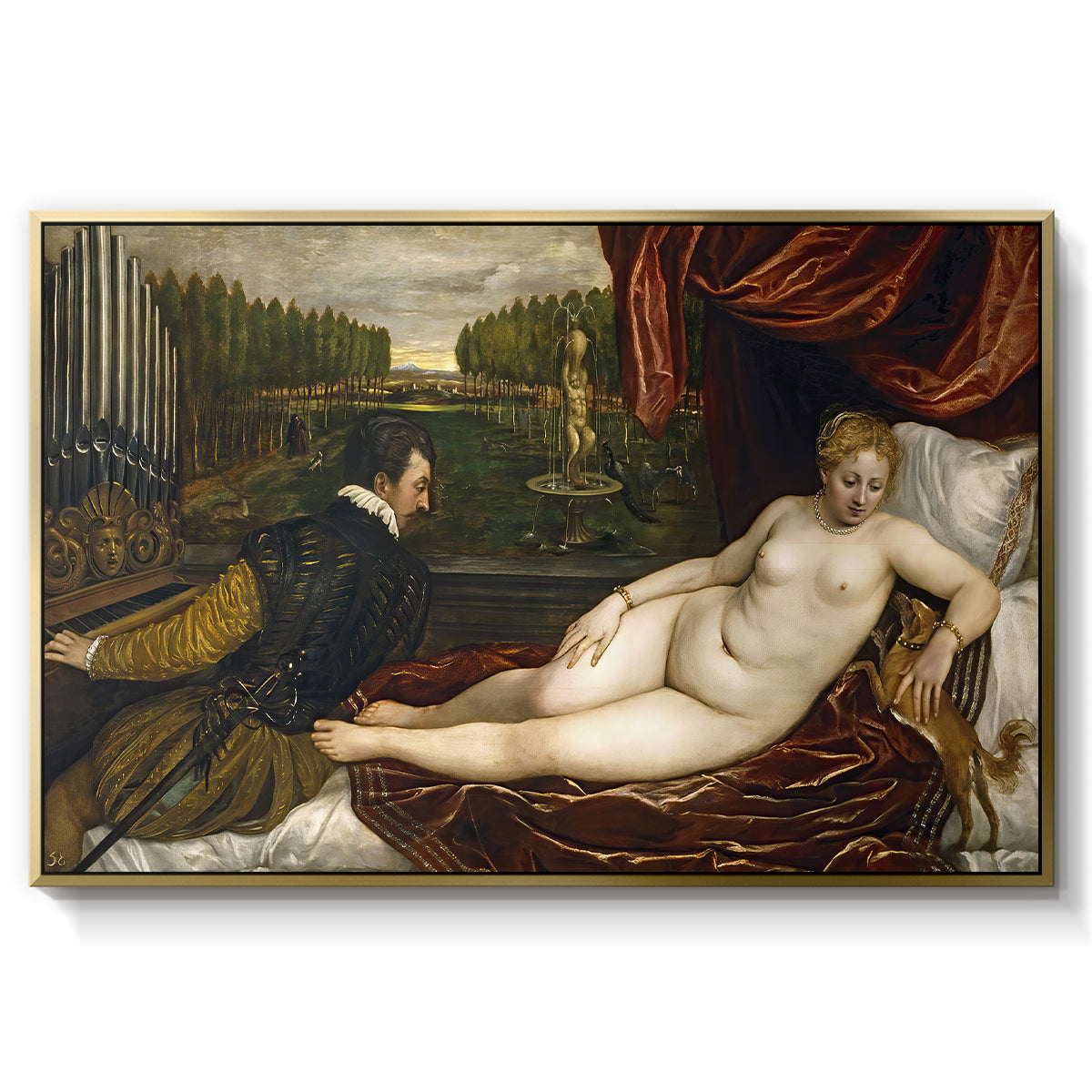 Venus with an Organist and a Dog, c. 1550 - Floater Framed Canvas Print