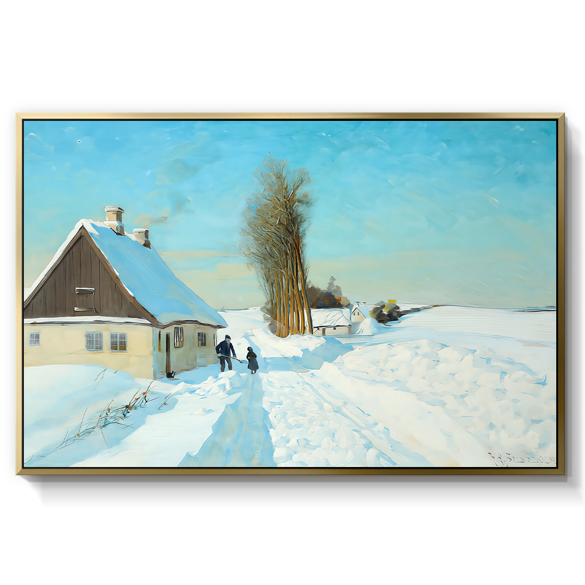 Shoveling Snow on a Beautiful Winter Day, c. 1898 - Floater Framed Canvas Print