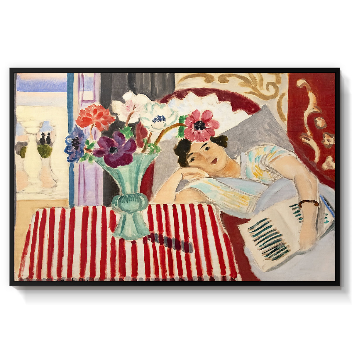 Woman with Anemones (Femme et anémones), c. 1920-1921 - Floater Framed Canvas Print