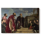 Canvas art print portraying a family group standing in reverent pose before sacred relic in formal interior, set against a white background