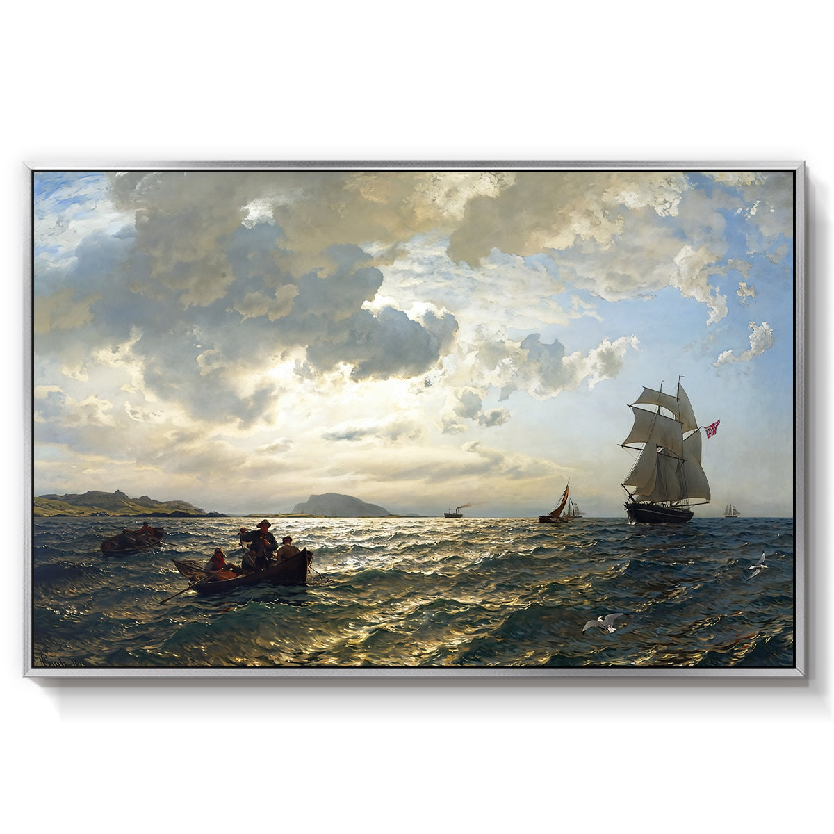 Fresh Breeze on the Norwegian Coast, 1876 - Floater Framed Canvas Print
