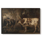 Canvas art print portraying two oxen standing side by side in open rural landscape, set against a white background