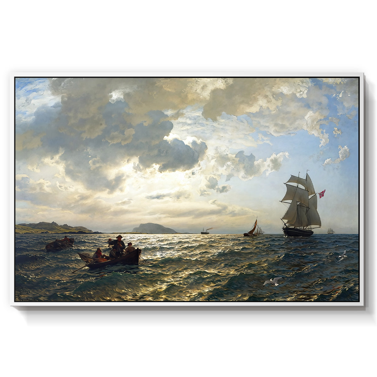 Fresh Breeze on the Norwegian Coast, 1876 - Floater Framed Canvas Print