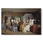Canvas art print portraying women gathered around mother and newborn in domestic interior, set against a white background