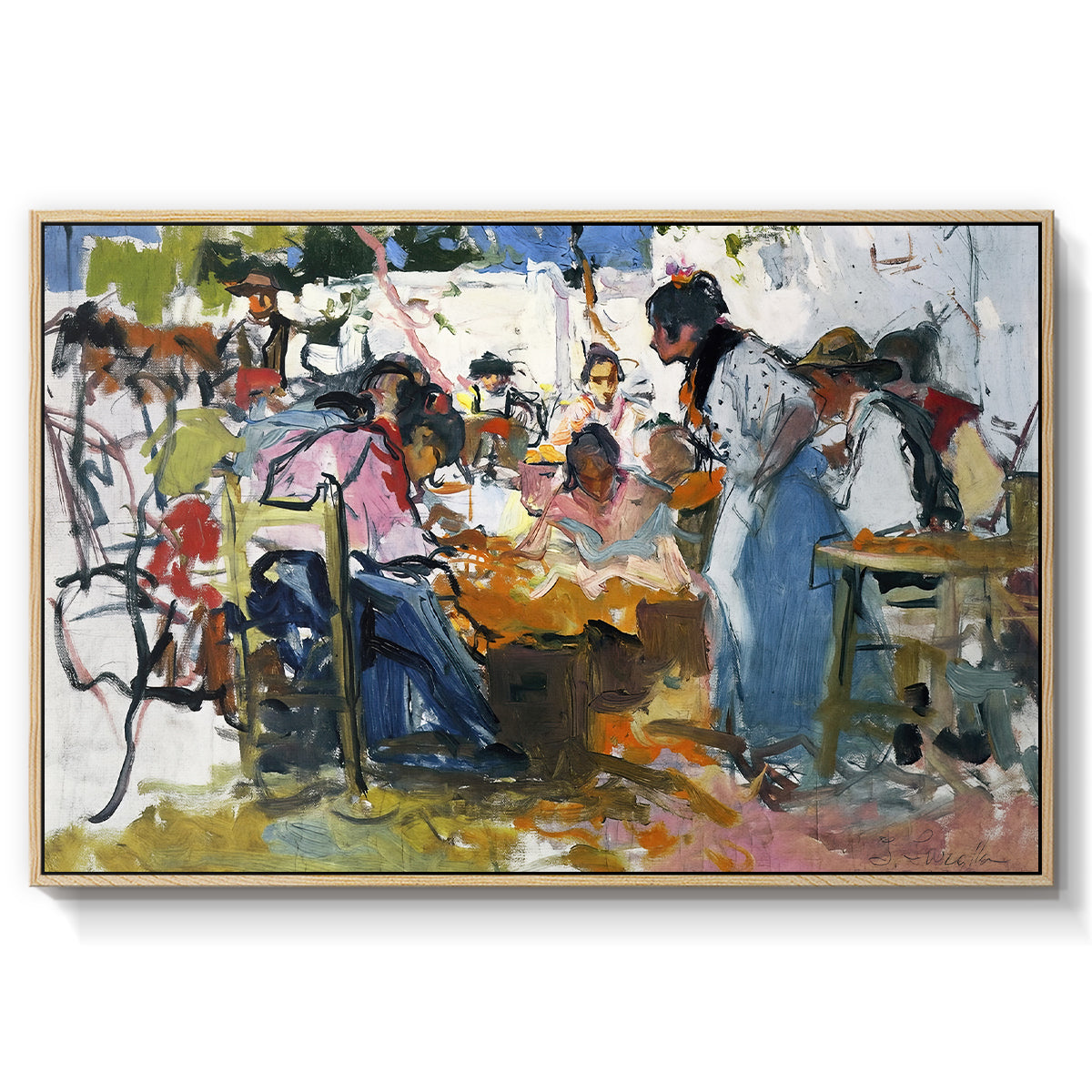 Net Menders in Valencia, 1909 - Floater Framed Canvas Print