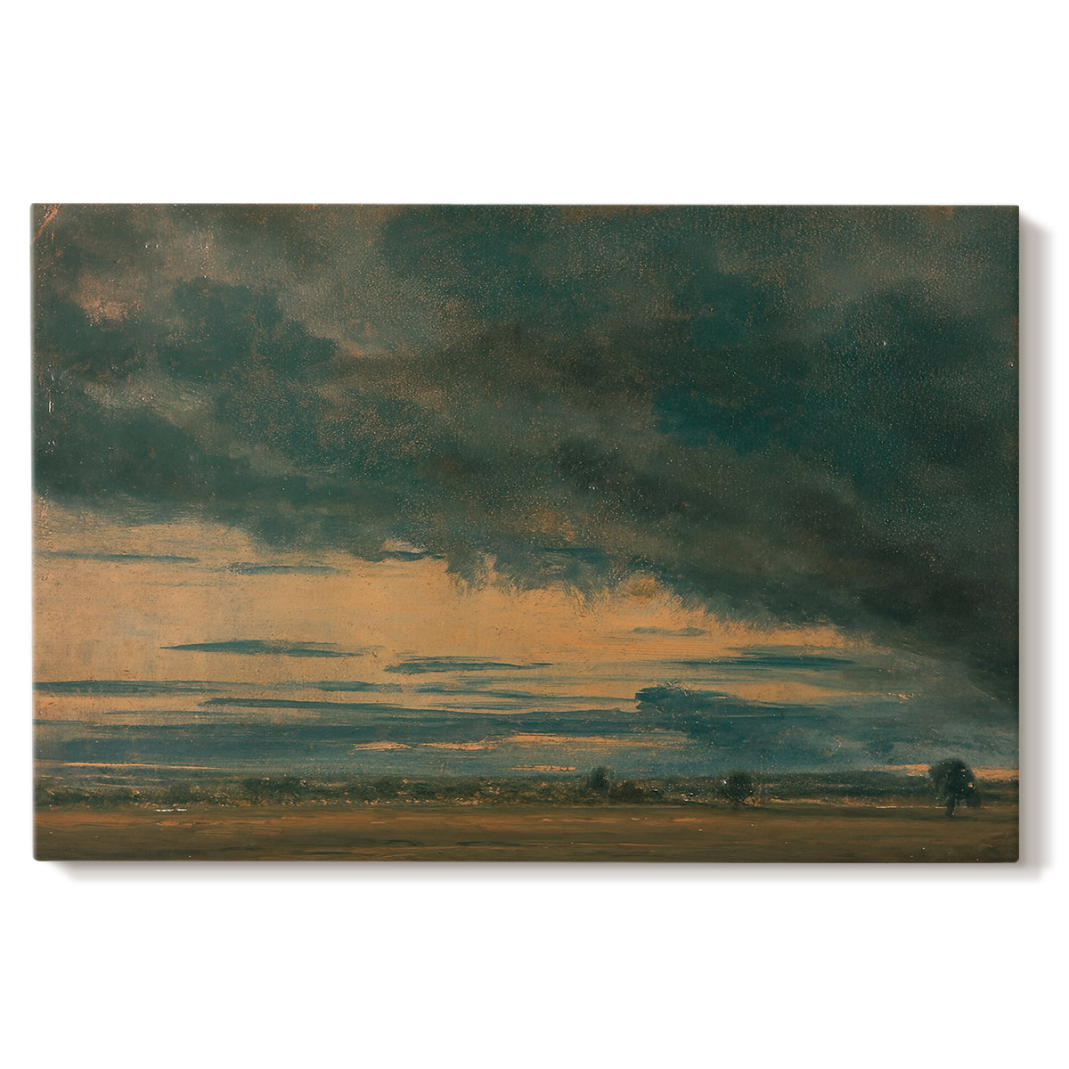 Canvas art print portraying an expansive sky filled with layered cloud formations, set against a white background
