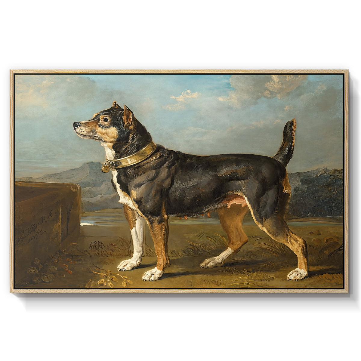 A Terrier in a Landscape, c. 1811 - Floater Framed Canvas Print