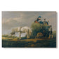 Canvas art print portraying a wagon carrying hay through countryside, set against a white background