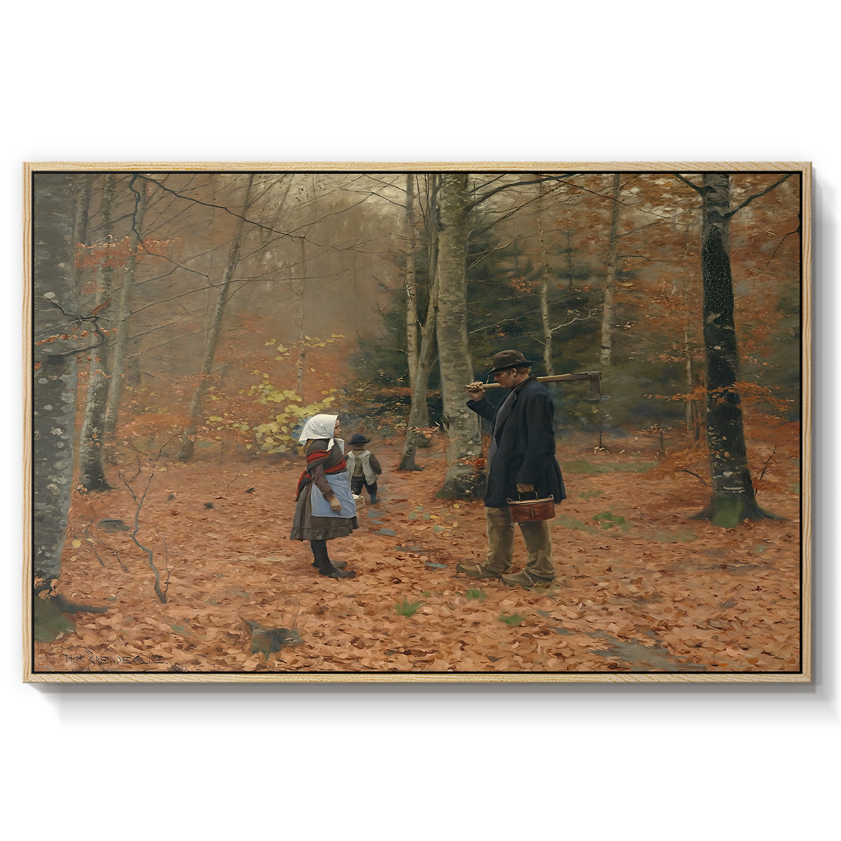The Woodman and his Children, 1886 - Floater Framed Canvas Print