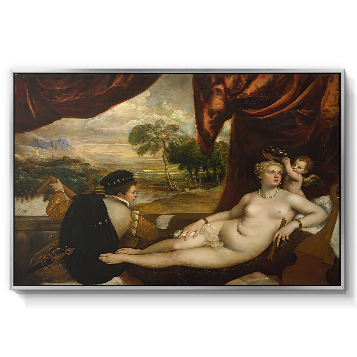 Venus and the Lute Player, c. 1565-1570 - Floater Framed Canvas Print