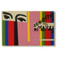 Canvas art print portraying an abstract graphic design with vertical color bands and simplified shapes, set against a white background