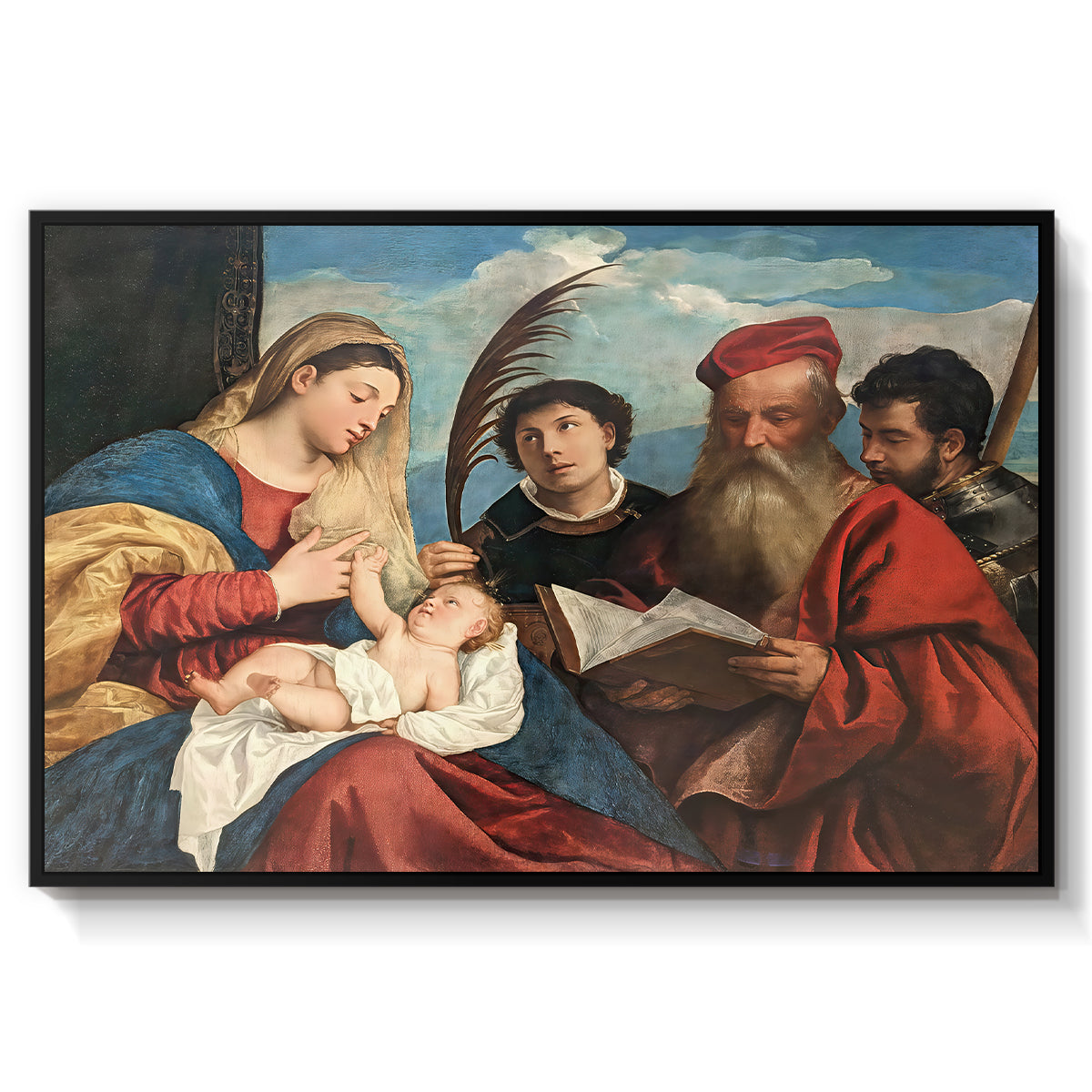 Mary and Child with Saints Stephen, Jerome and Maurice, c. 1510 - Floater Framed Canvas Print