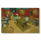 Canvas art print portraying a café interior with billiard table, lamps, and scattered figures under red walls, set against a white background