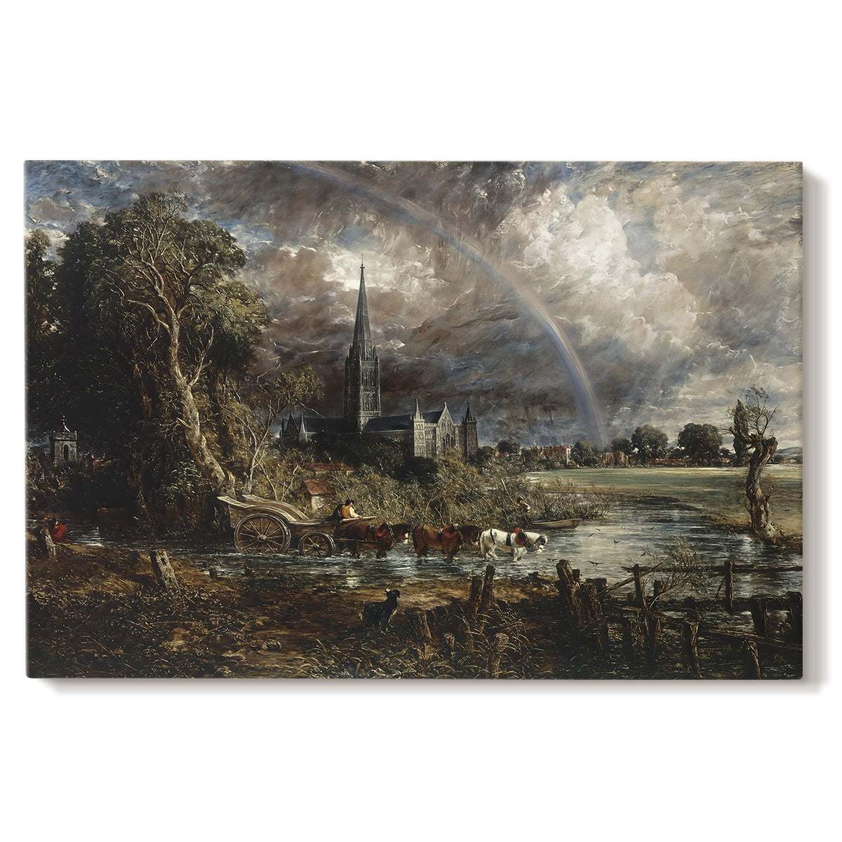 Canvas art print portraying a close view of cathedral and landscape elements, set against a white background