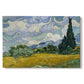 Canvas art print portraying a golden wheat field with tall cypress trees under swirling sky, set against a white background