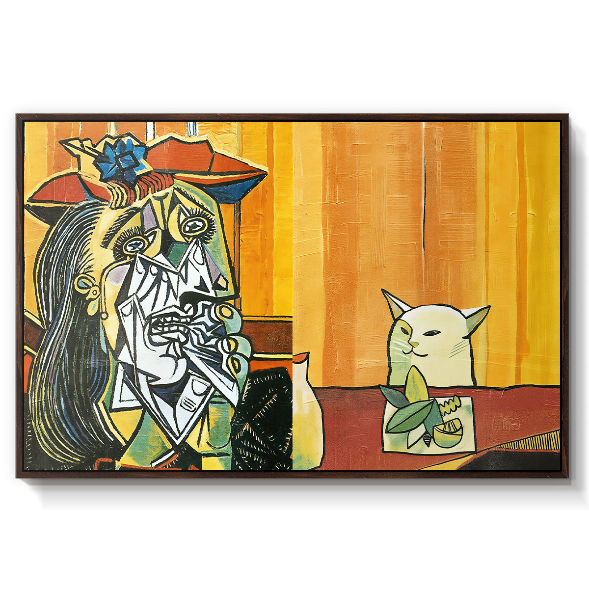 Woman Yelling at a Cat Meme (Picasso Parody) - Floater Framed Canvas Print