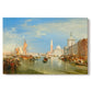 Canvas art print portraying a Venetian waterfront with boats and iconic buildings, set against a white background