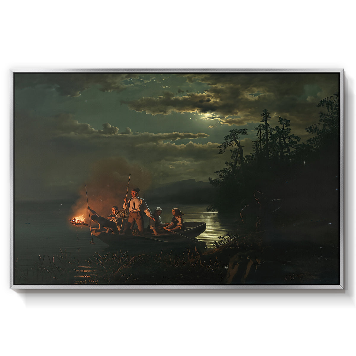 Spear Fishing on Lake Krøderen, 1851 - Floater Framed Canvas Print