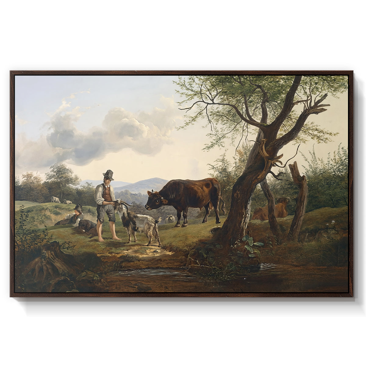 Shepherd with Billy Goat, c. 1830 - Floater Framed Canvas Print