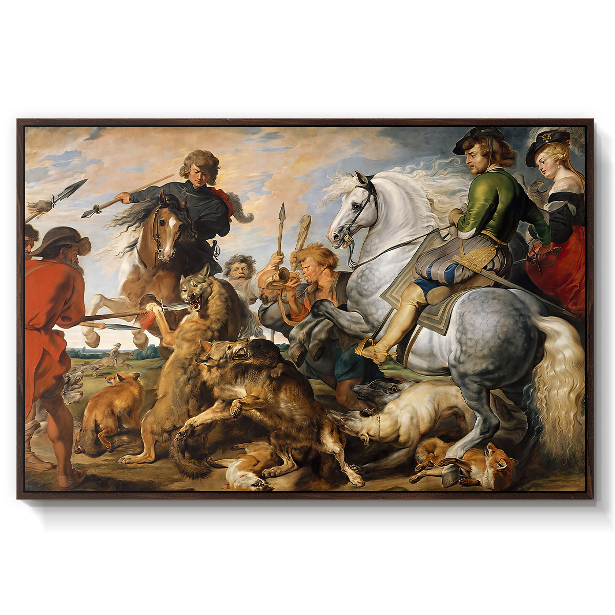 The Wolf and Fox Hunt, c. 1616 - Floater Framed Canvas Print