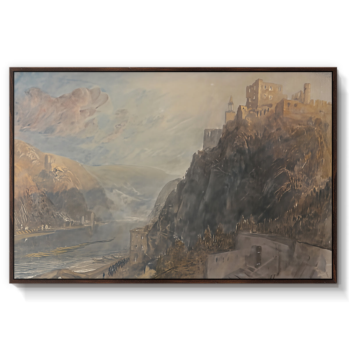 Rheinfels Looking to Katz and Gourhausen, 1817 - Floater Framed Canvas Print