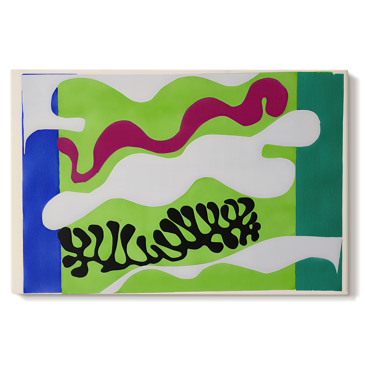 Canvas art print portraying an abstract composition suggesting water and aquatic forms, set against a white background