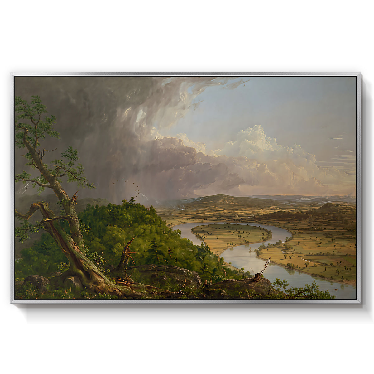 View from Mount Holyoke, Northampton, Massachusetts, after a Thunderstorm (Oxbow), 1836 - Floater Framed Canvas Print