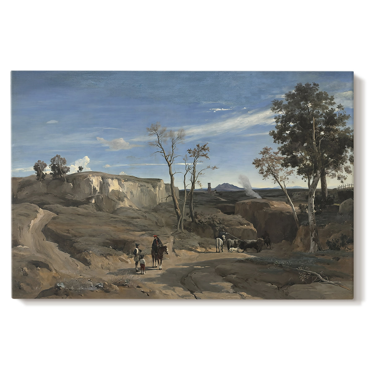 Canvas art print portraying an open landscape of Roman countryside with trees and distant terrain under soft sky, set against a white background
