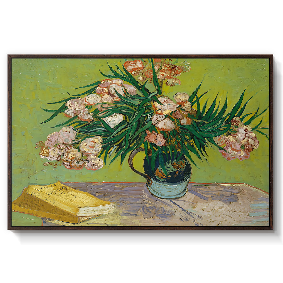 Vase with Oleanders and Books, 1888 - Floater Framed Canvas Print
