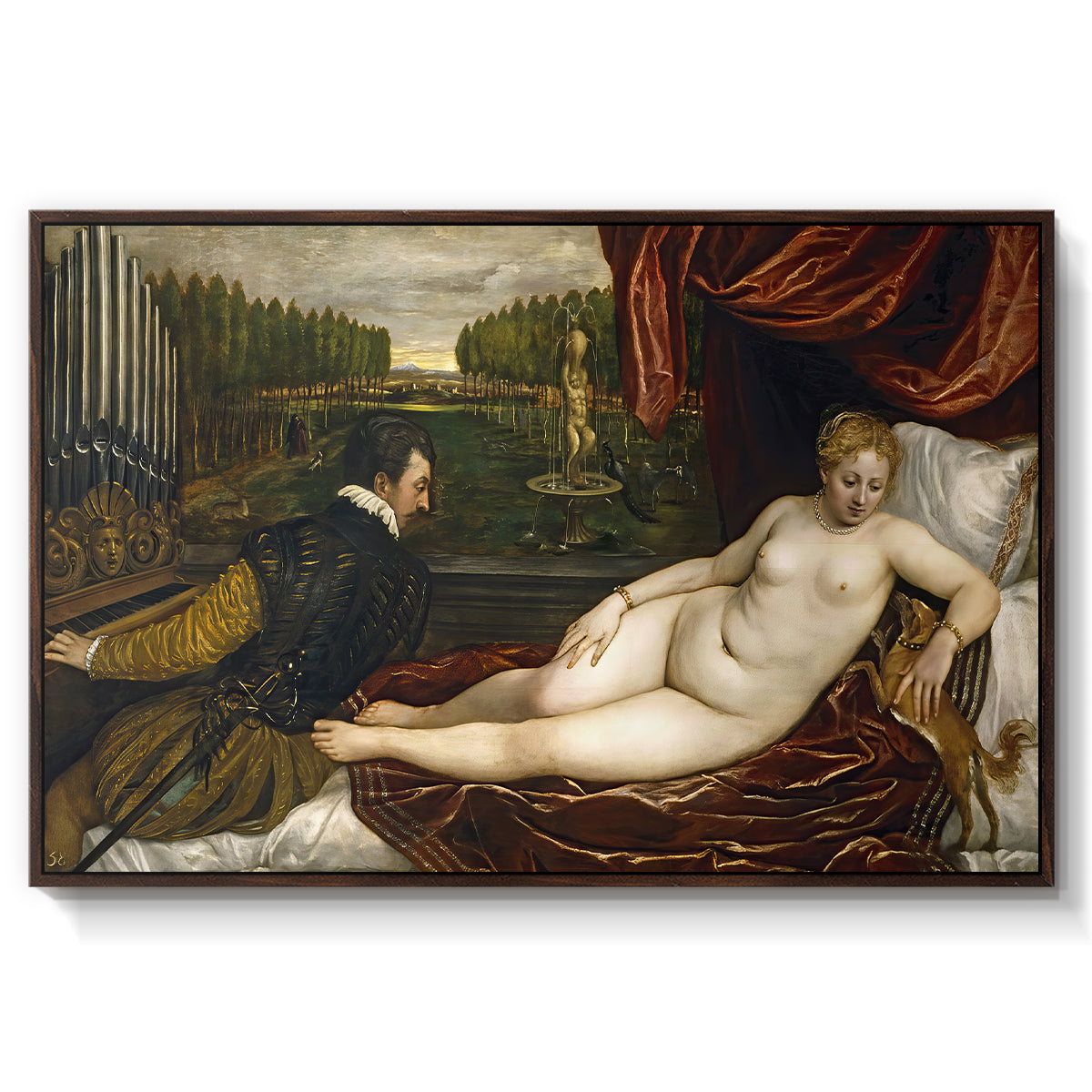 Venus with an Organist and a Dog, c. 1550 - Floater Framed Canvas Print