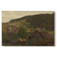 Canvas art print portraying an elevated landscape view overlooking valley and distant hills, set against a white background