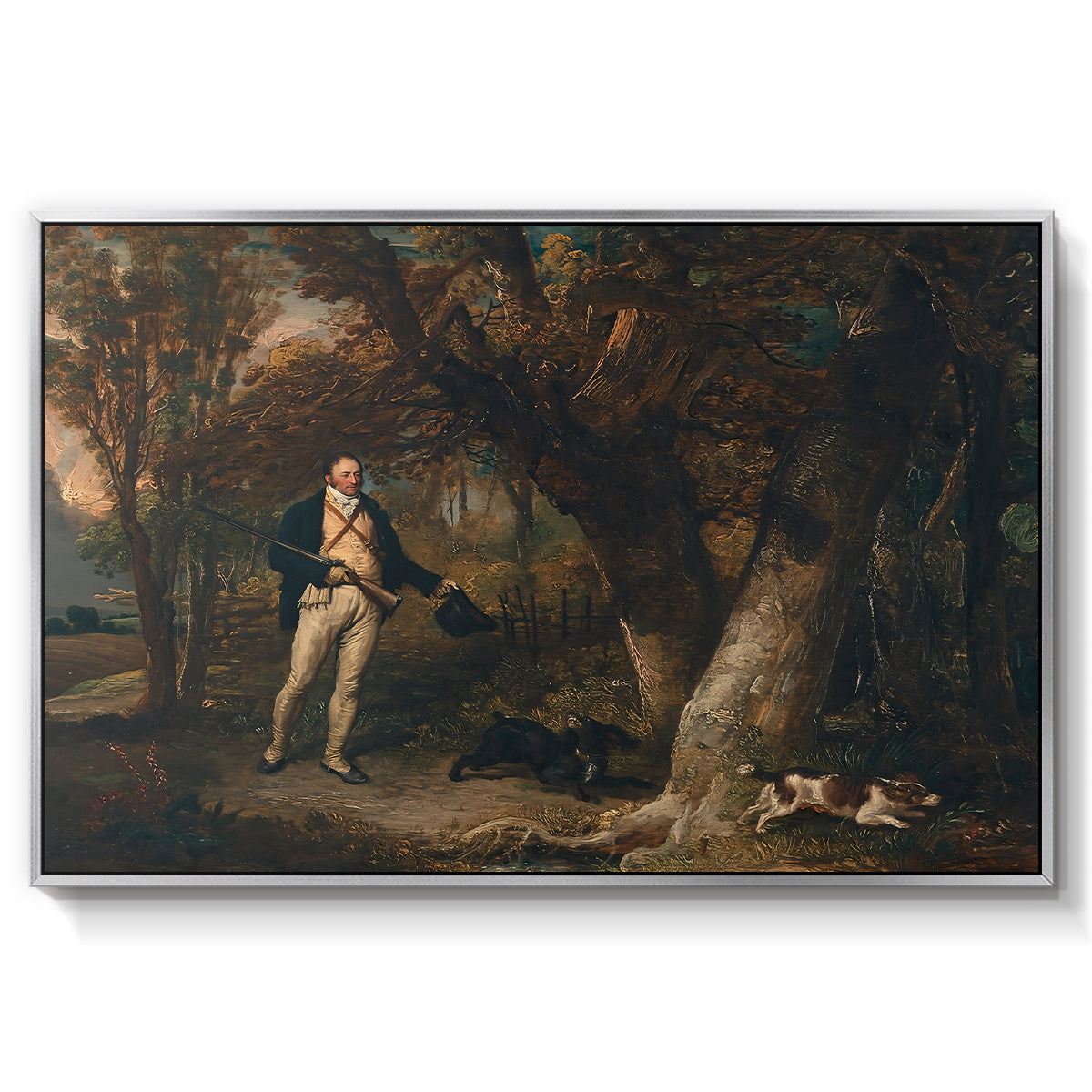 The Reverend Thomas Levett and Favourite Dogs, Cock-Shooting, 1811 - Floater Framed Canvas Print