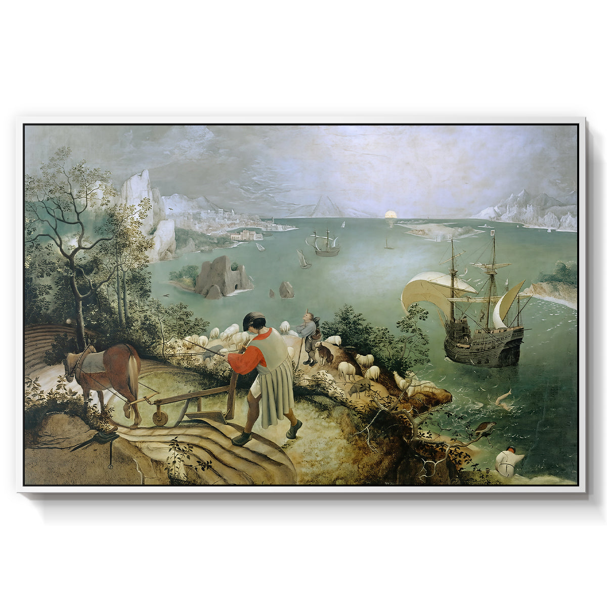 Landscape with the Fall of Icarus, c. 1560 - Floater Framed Canvas Print