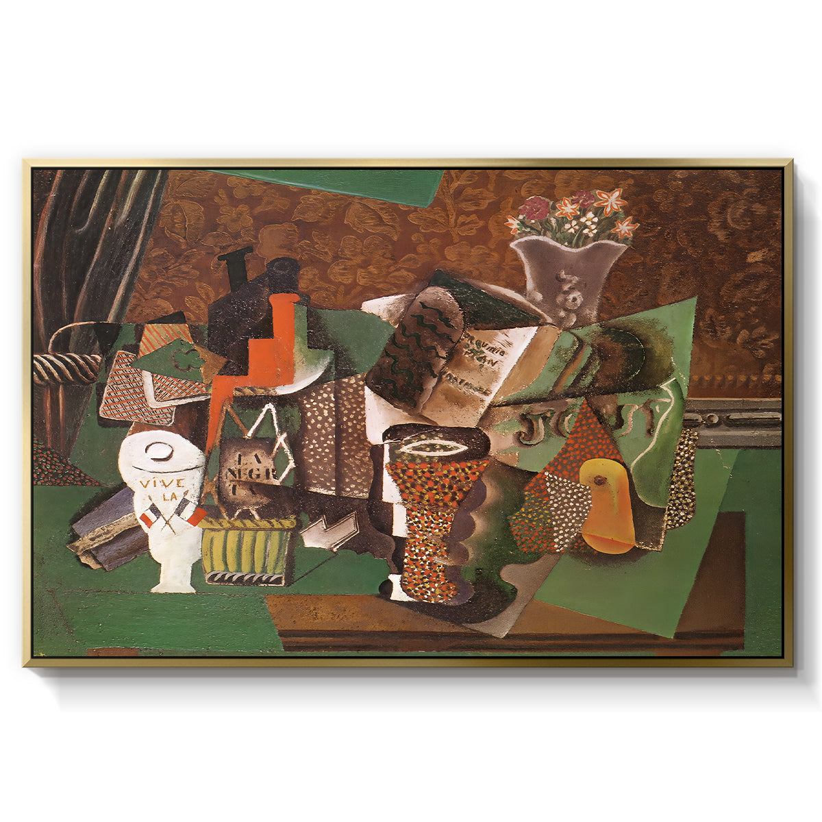 Playing Cards, Glasses, Bottle of Rum: "Vive la France", 1914-1915 - Floater Framed Canvas Print