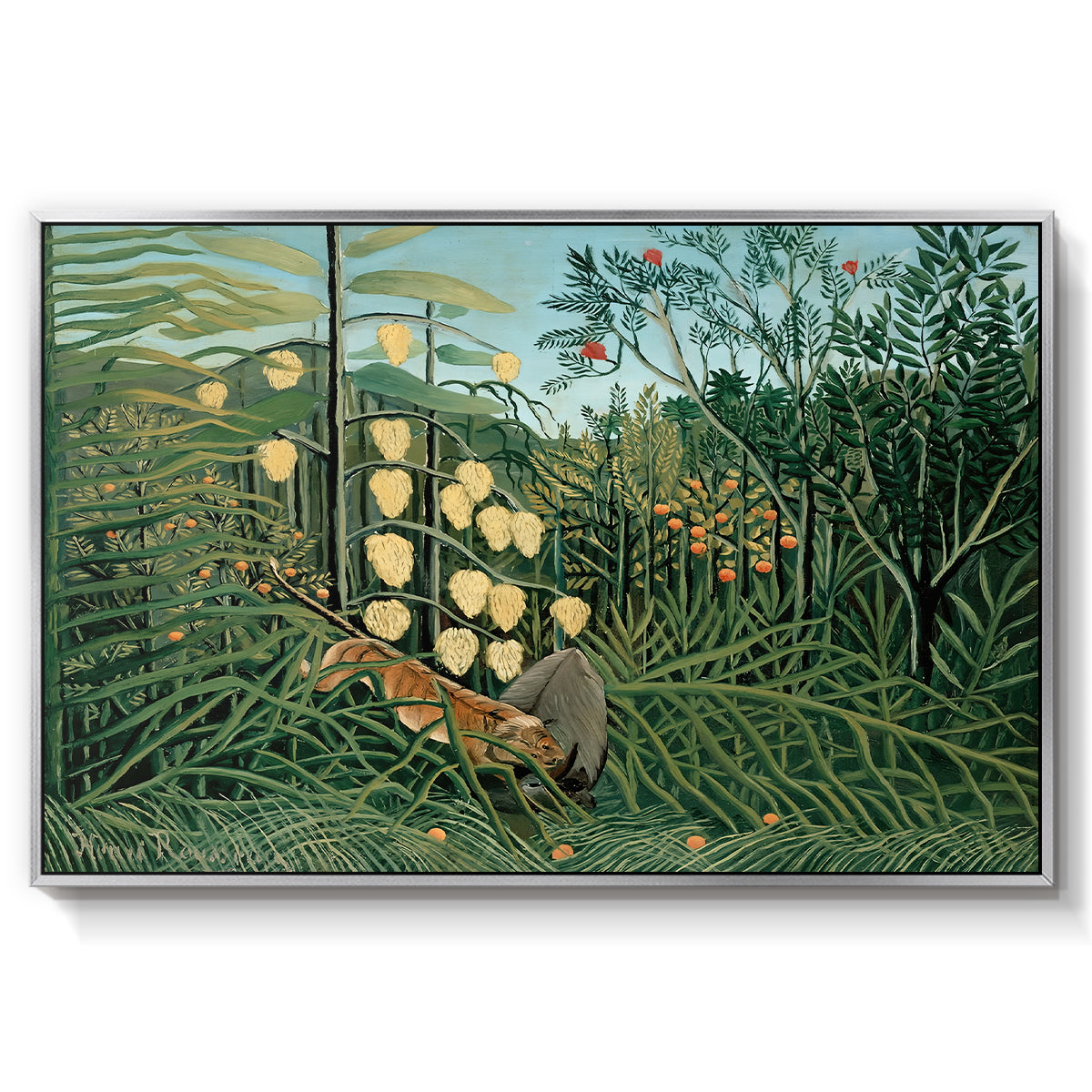 Fight Between a Tiger and a Buffalo, 1908 - Floater Framed Canvas Print
