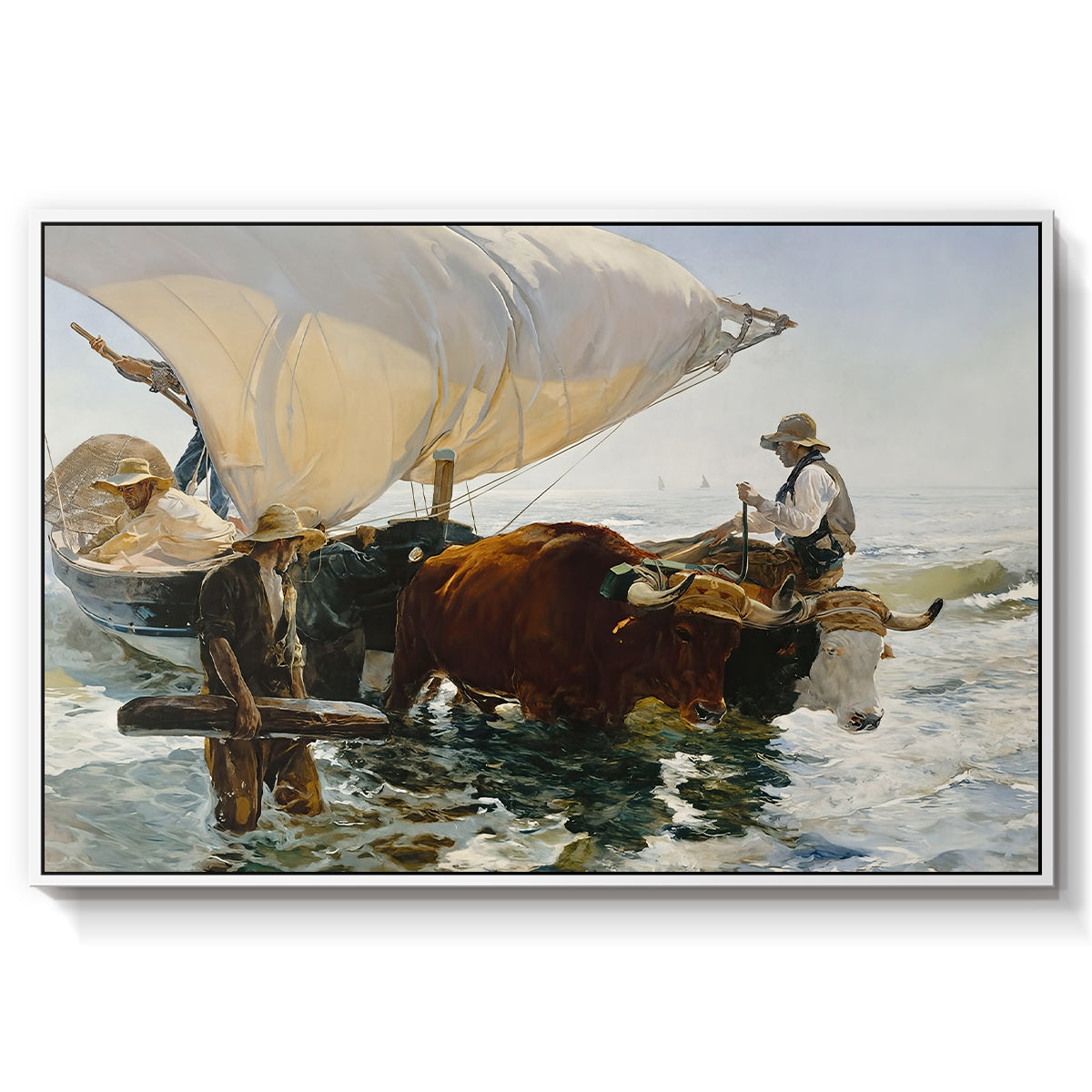 The Return from Fishing: Hauling the Boat, 1894 - Floater Framed Canvas Print
