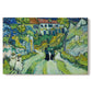 Canvas art print portraying a steep stairway between buildings leading upward through village setting, set against a white background