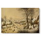 Canvas art print portraying a village scene with skaters on frozen river, set against a white background